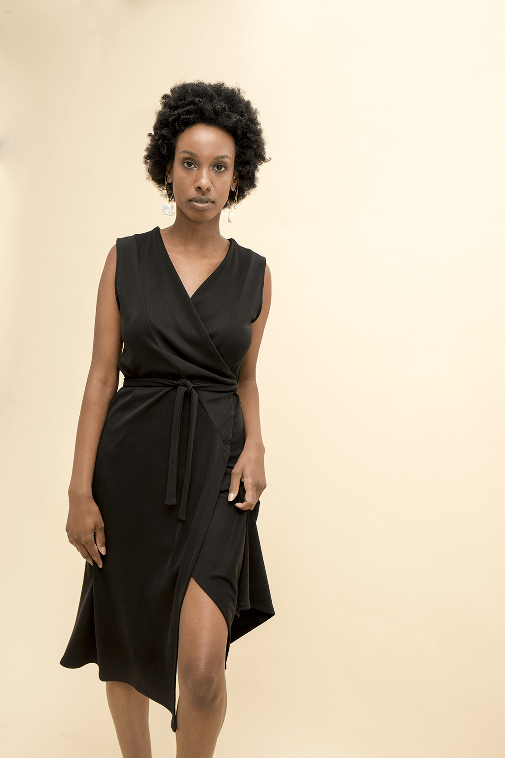 Sleeveless Wrap Dress in Black Hew Clothing