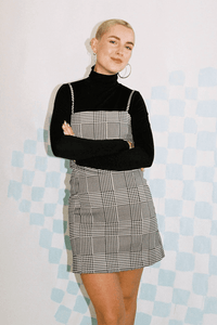 90s Mini Dress in Houndstooth Check Print Hew Clothing 90s Mini Dress in Houndstooth Check Print Hew Clothing
