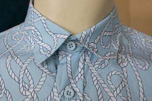 HEW Clothing Classic Slim Cut Shirt in Rope Blue Print collar
