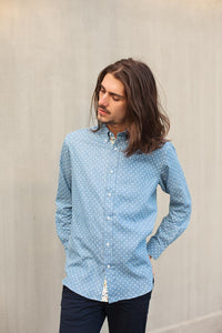 HEW Clothing Sample of Relaxed Oxford Shirt in Chambray Dot Print