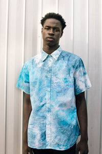 HEW Clothing Repurposed Tie Dye Short Sleeve Shirt in Santorini Skies