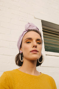 HEW X SUZI Statement Semi-Precious Pearl Earrings with Lilac Bead