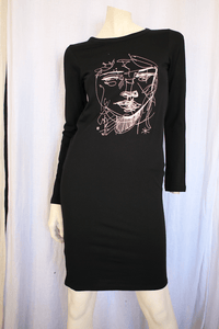 HEW Clothing Sample of Long Sleeve Jersey Dress with Flight Face Print
