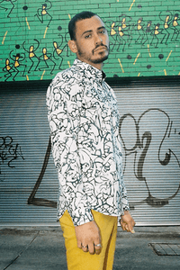 HEW X AUGUSTUS RELAXED OXFORD SHIRT IN BLACK & WHITE PRINT (CANVAS)