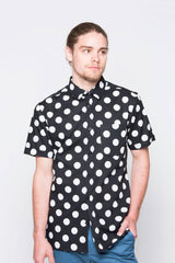 HEW Clothing The Cali Short Sleeve Shirt Black with White Polkadots