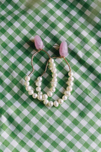 HEW X SUZI Statement Semi-Precious Pearl Earrings with Lilac Bead